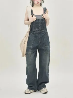 Girlary Women's Casual Blue Overalls Fashion Wide Leg Girl Suspender Jumpsuits Pants Female Streetwear Rompers Straight Denim Trouser