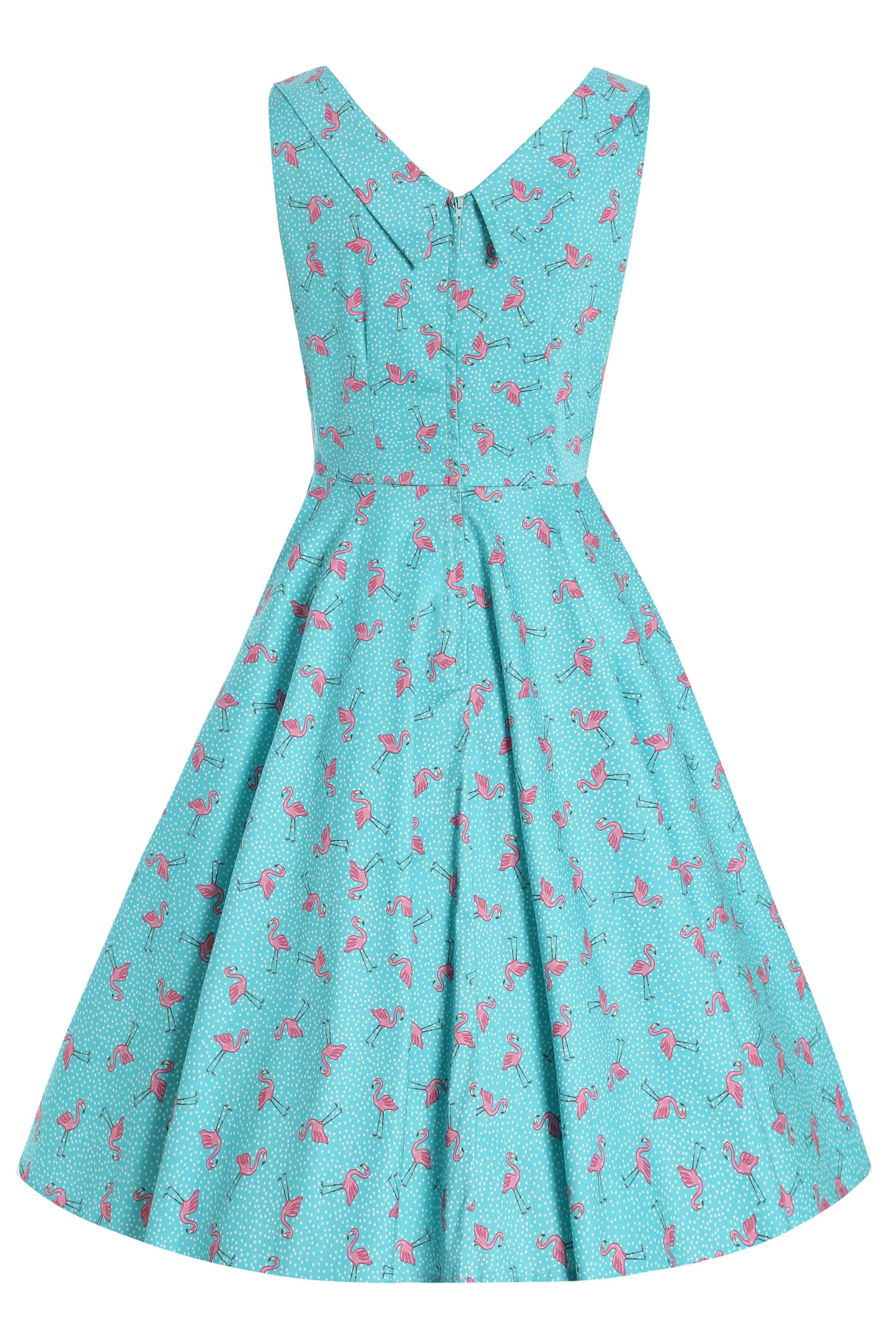 Grace Turquoise Flamingo Pleated Bust Dress