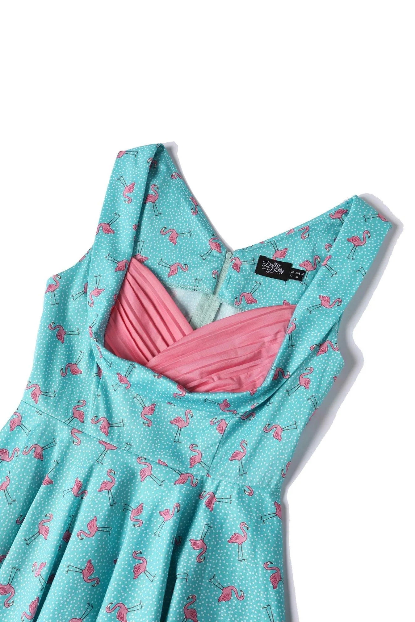 Grace Turquoise Flamingo Pleated Bust Dress