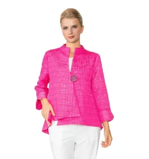 IC Collection Jacquard One-Button Jacket in Fuchsia - 6288J-FS - Size M Only!