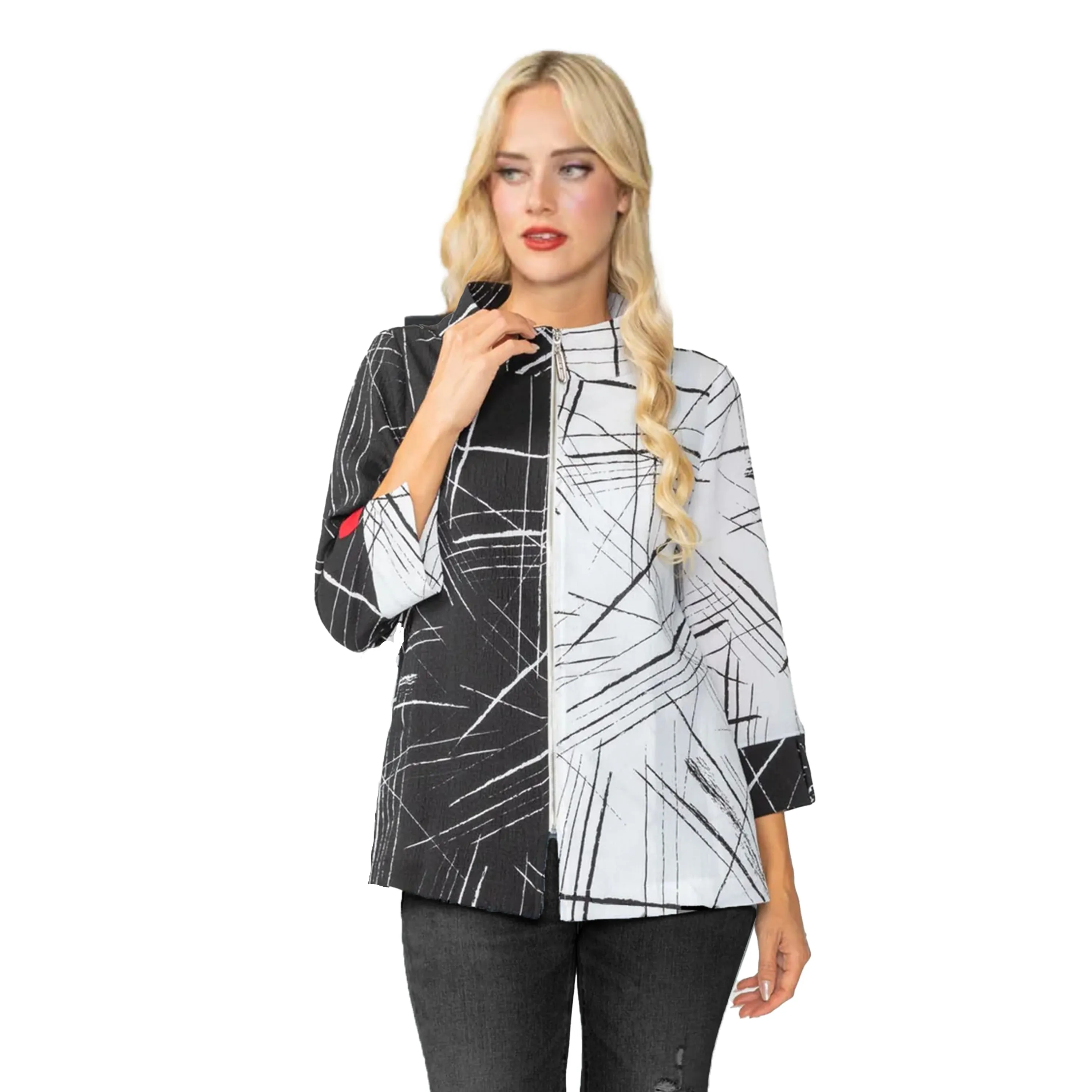 IC Collection "Pick up Stix" Black & White Zip Front Jacket - 7034J