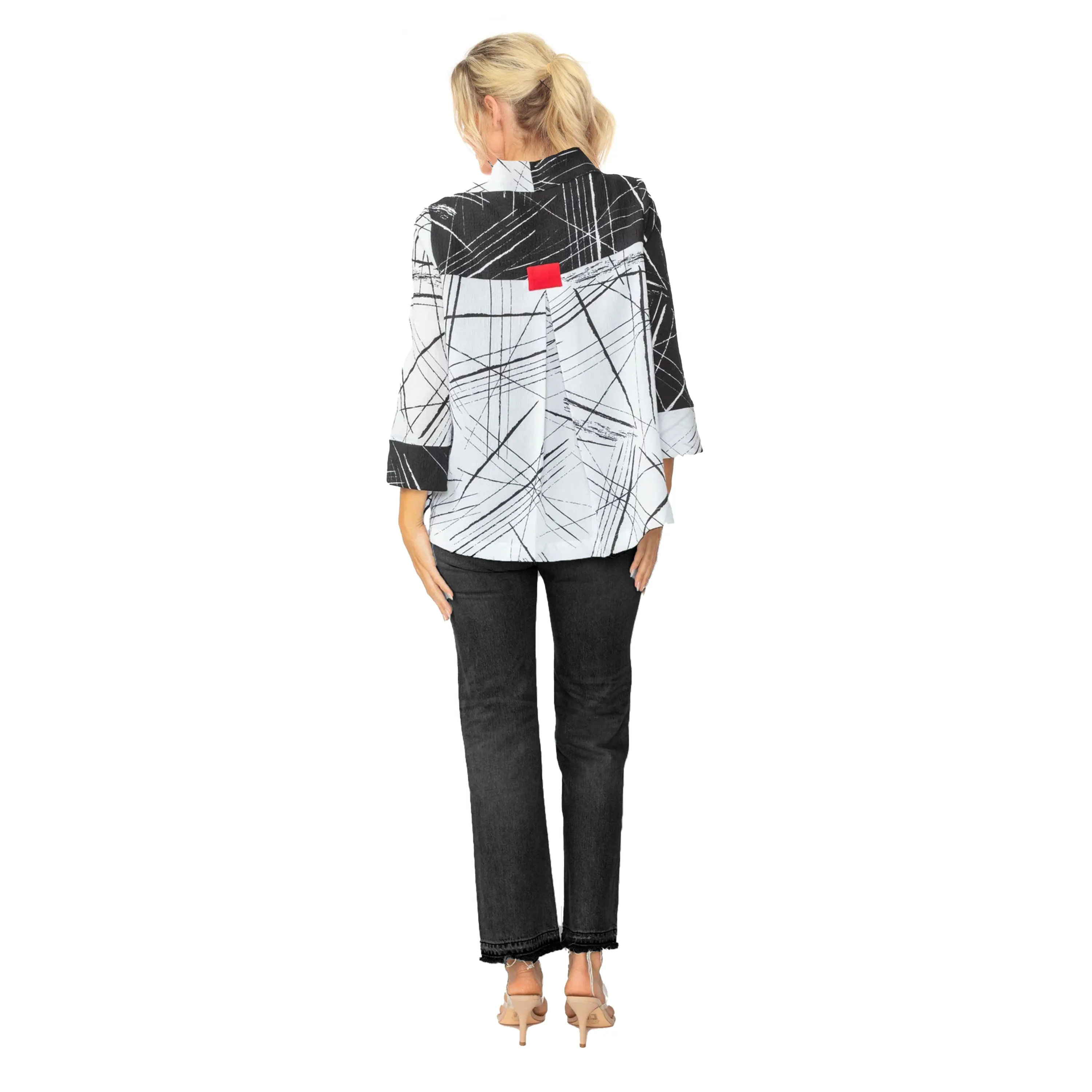 IC Collection "Pick up Stix" Black & White Zip Front Jacket - 7034J