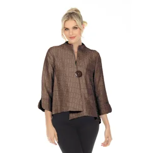 IC Collection Simply Elegant One-Button Jacquard Jacket in Brown - 6288J-BN