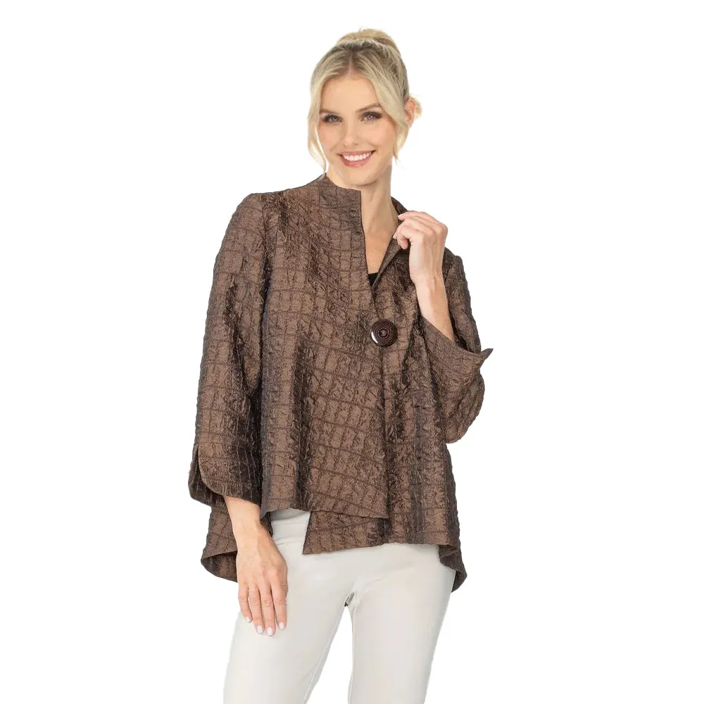 IC Collection Simply Elegant One-Button Jacquard Jacket in Brown - 6288J-BN