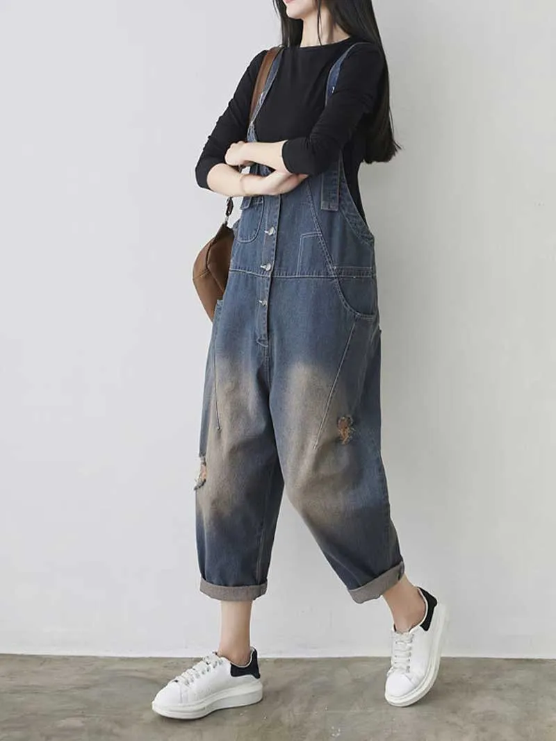 Keep Your dreams Save Denim Ripped Overall Dungarees