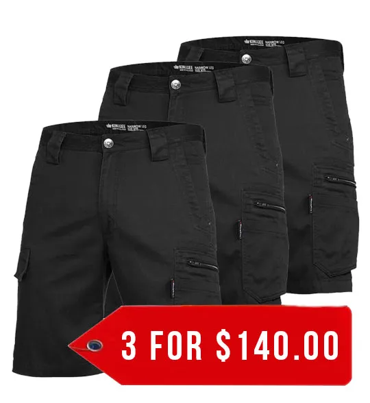 King Gee Tradies Summer Lightweight Cargo Work Shorts (K17340-1)-3 Pack