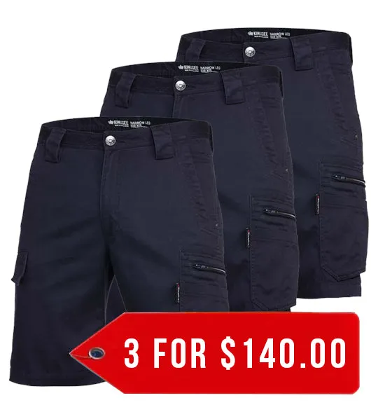 King Gee Tradies Summer Lightweight Cargo Work Shorts (K17340-1)-3 Pack