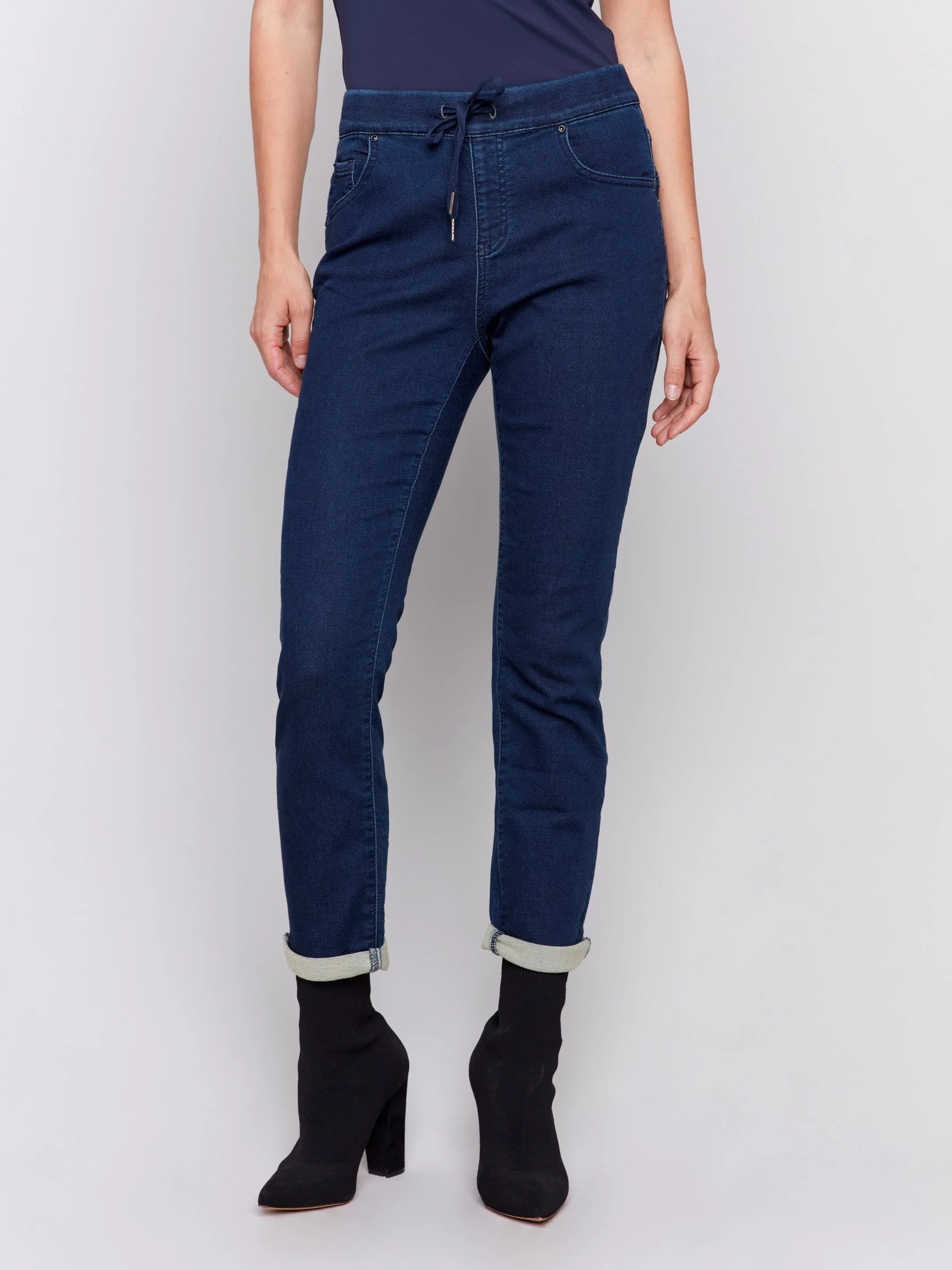 Knit Denim Jogger Pants - Blue Black