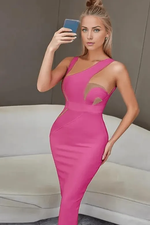 Kylie Bodycon Midi Dress - Hot Pink