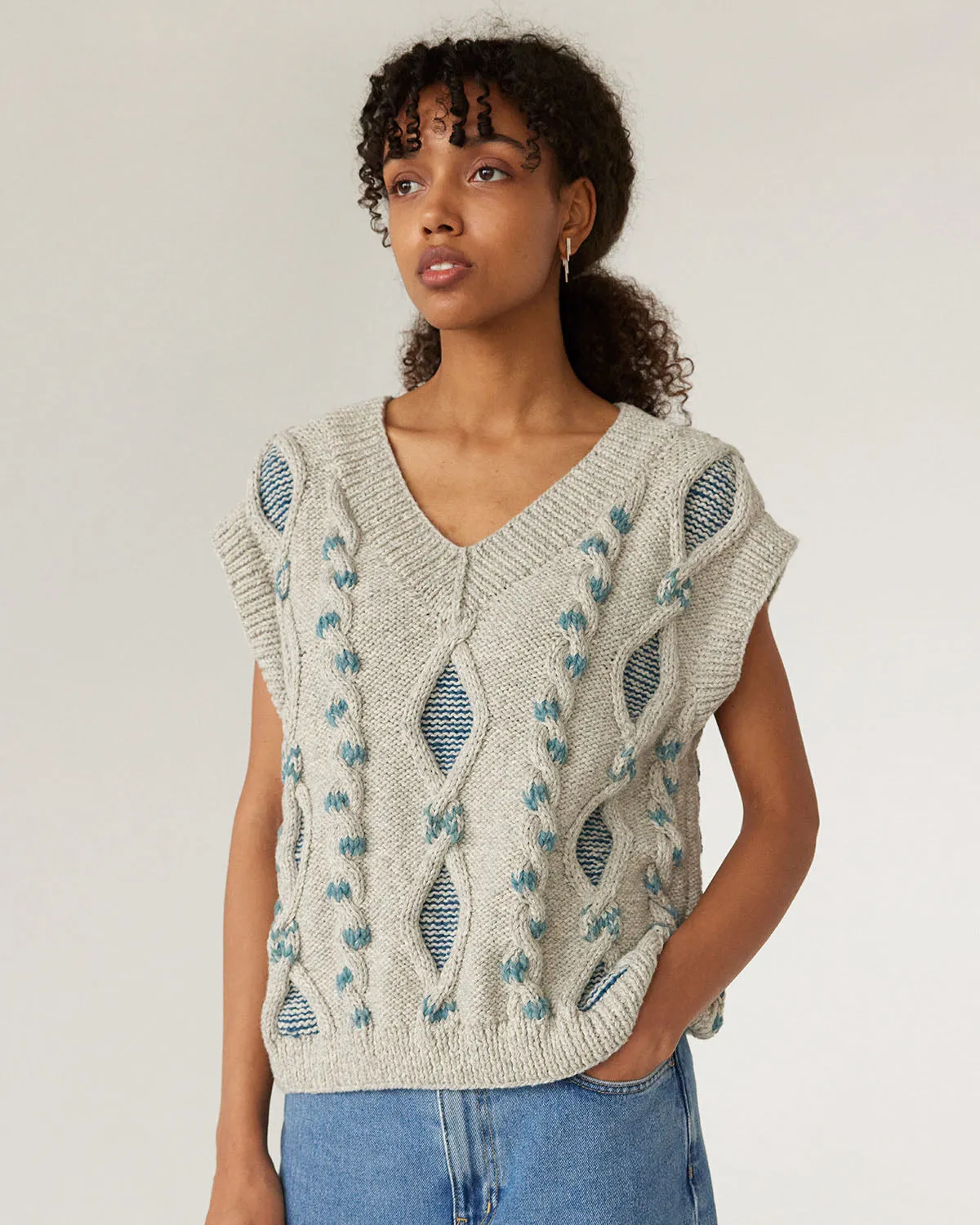 Laimė Alpaca Wool & Cotton Vest Embroidered Grey