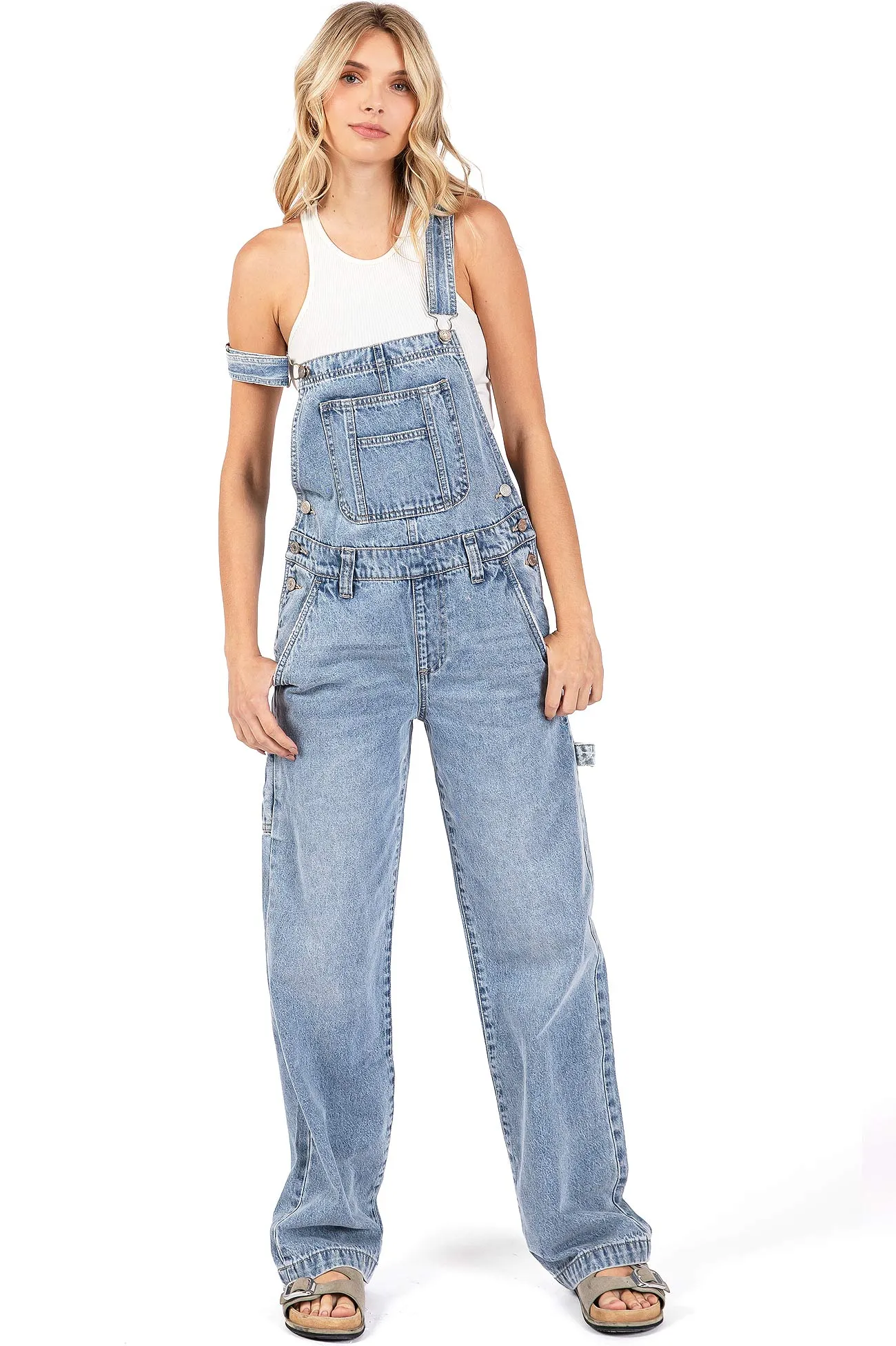 Lana Roux Low Rise Straight Leg Denim Overalls