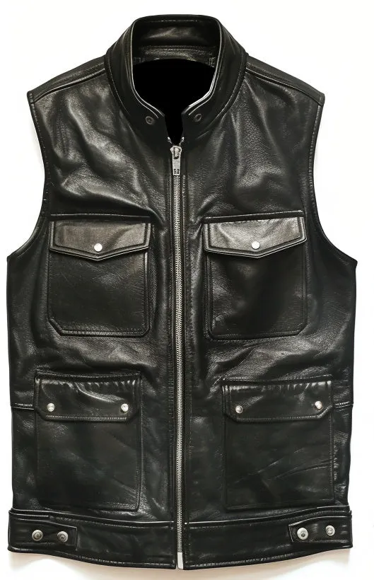 Men Storm Black Leather Vest