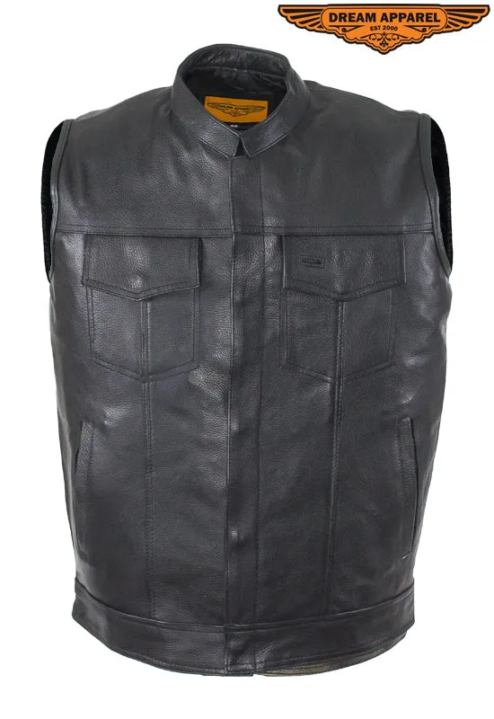 Mens Leather Vest With Hidden Snaps