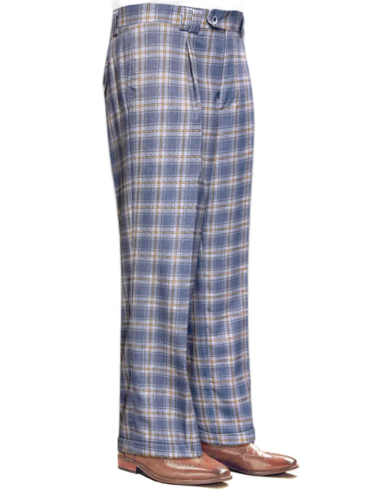 Men's Wide Leg Plaid Pants Super 150'S Italian Wool | Grey | WP-102