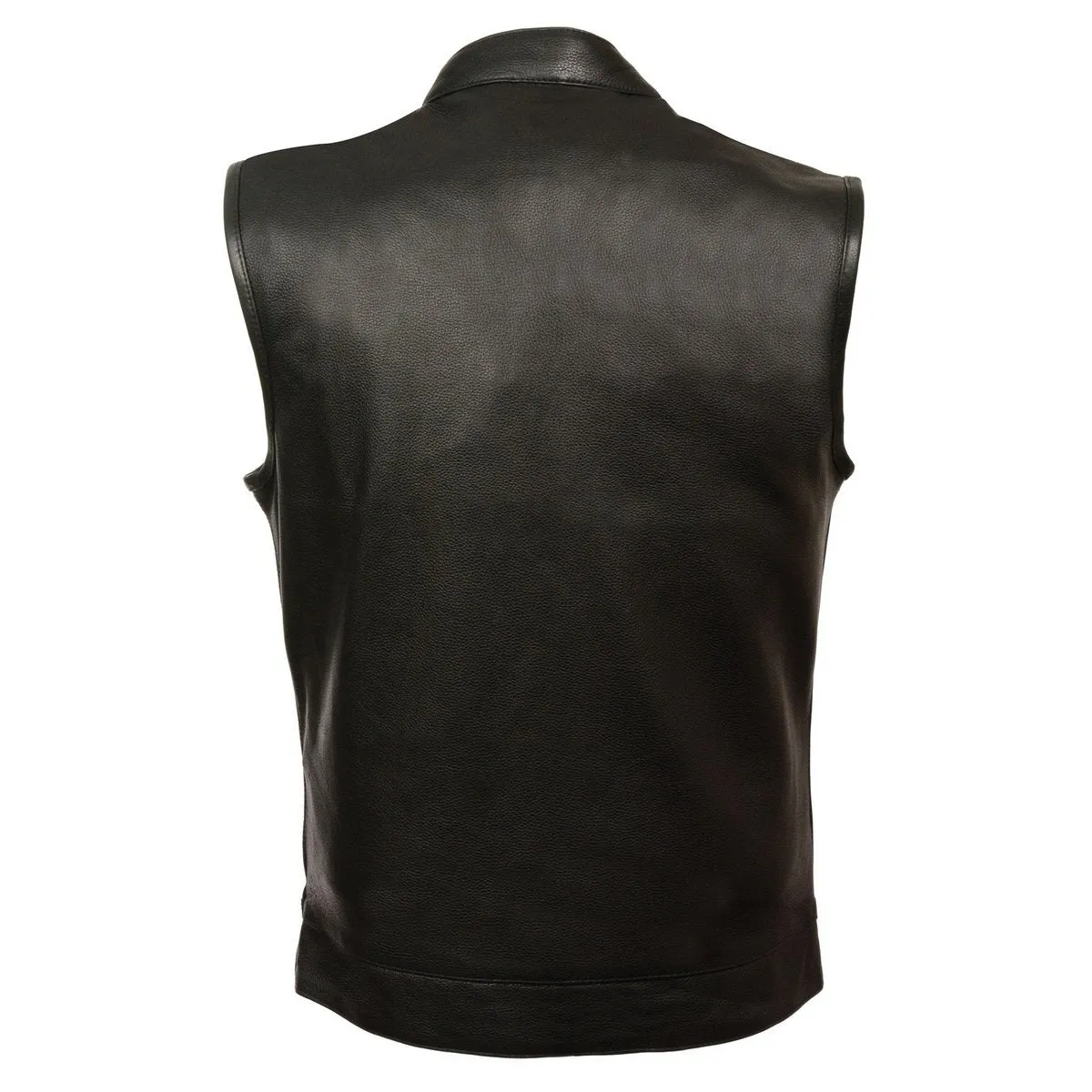 Milwaukee Leather MLM3510 Men's Black Naked Leather Club Style Vest - Dual Closure Open Neck Motorcycle Rider Vest