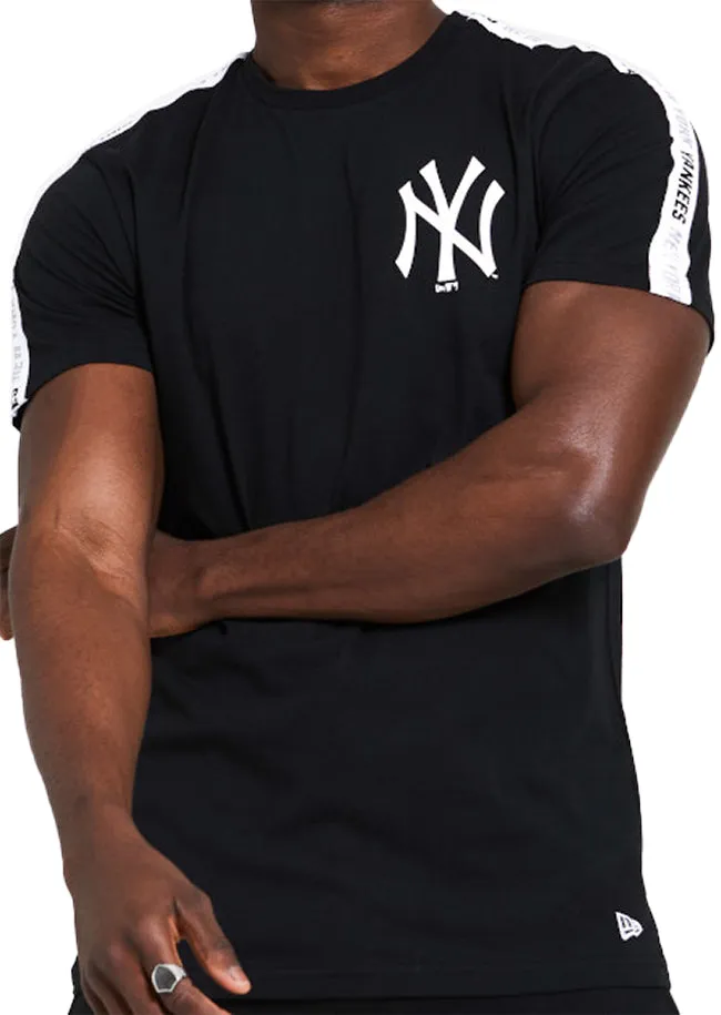 New Era Mens New York Yankees Sleeve Taping T Shirt Black White