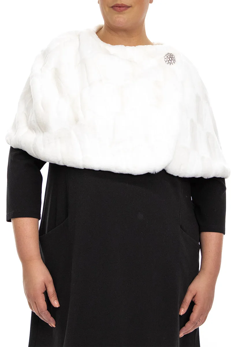 Nina Leonard wrap over faux fur capelet with crystal closure ( Plus Size )