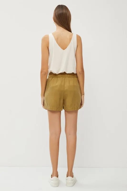 PANTS- SHORTS- MOSS COLORED CLASSIC DRAWSTRING SHORTS