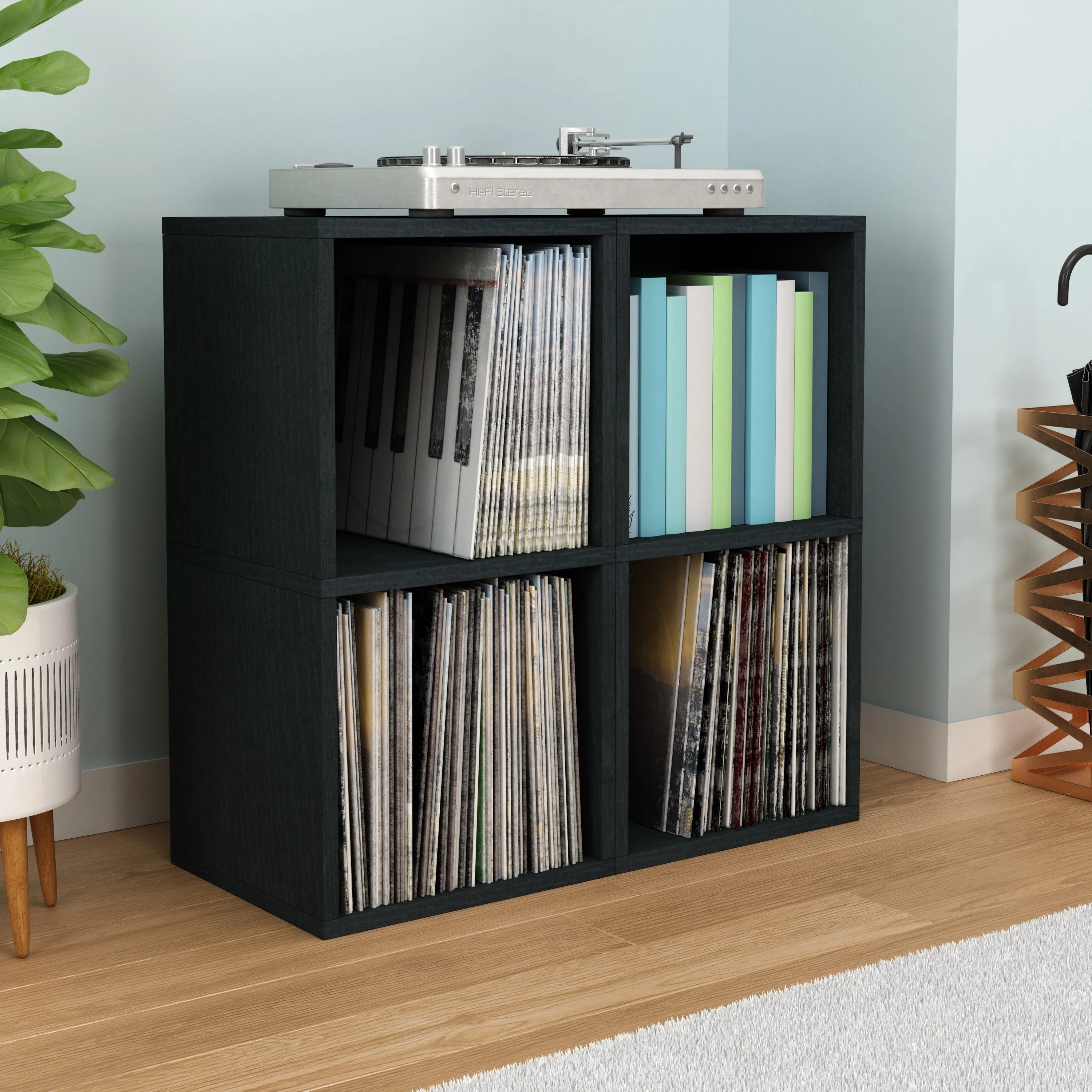 Presley Double Cube Vinyl Record Storage, Charcoal Black (pre-order ships 6/30/25)