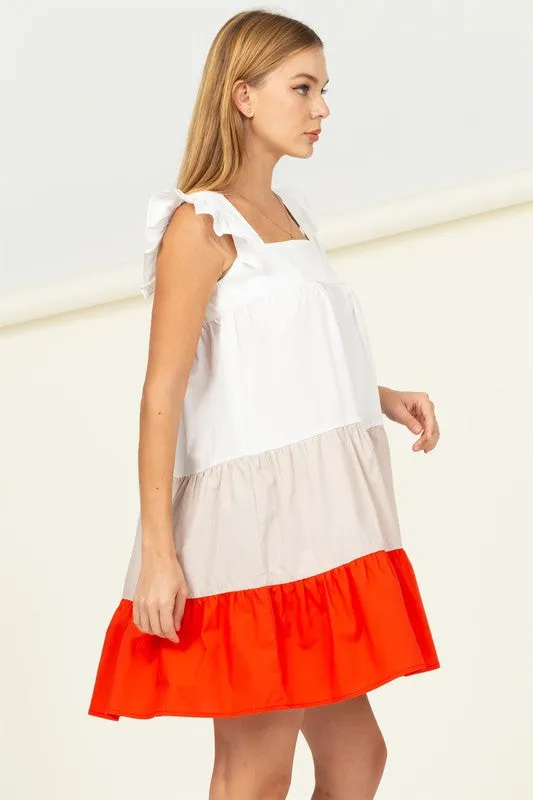 Red This Moment Color Block Tiered Mini Dress