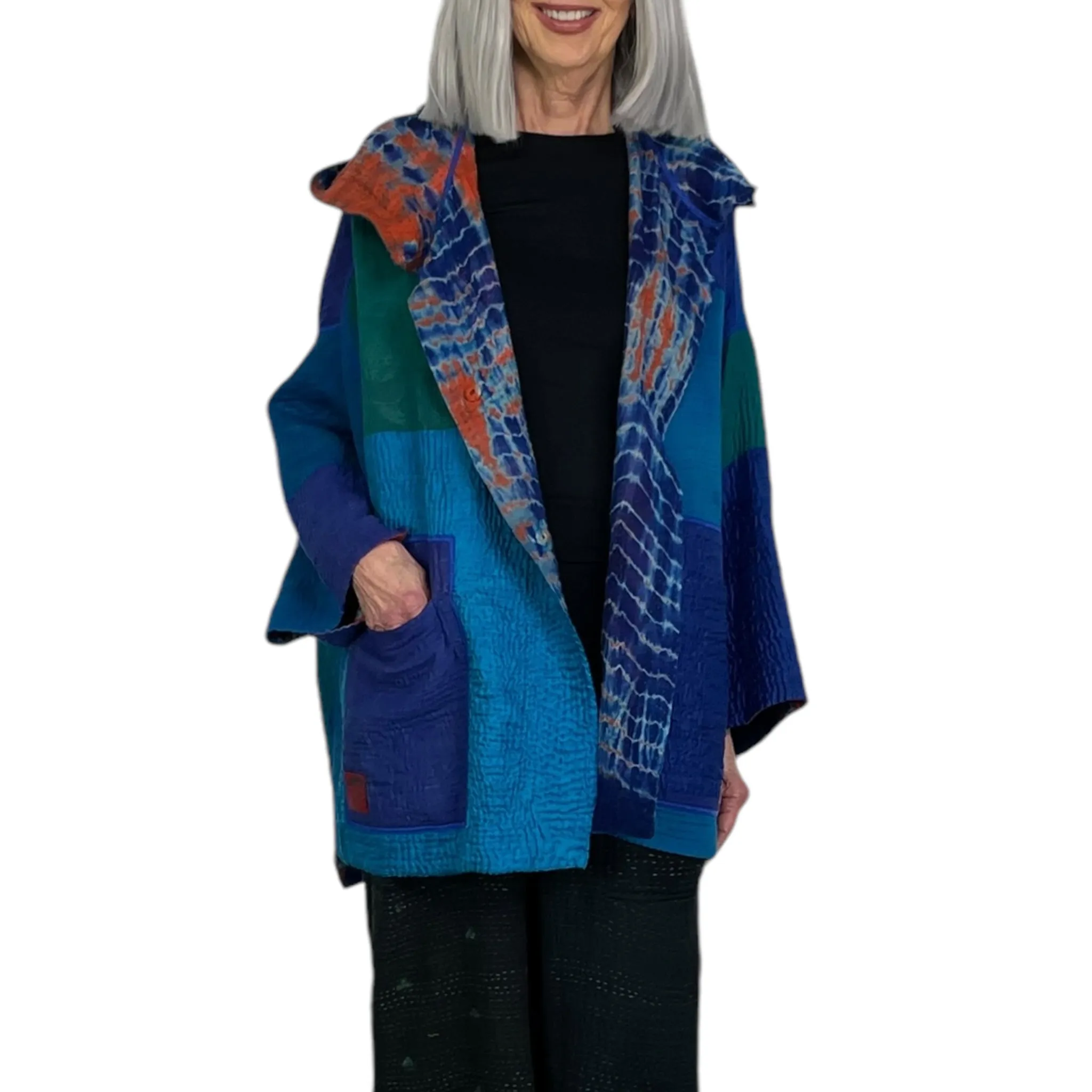 SERPENT SHIBORI TIE DYE HOODIE PONCHO