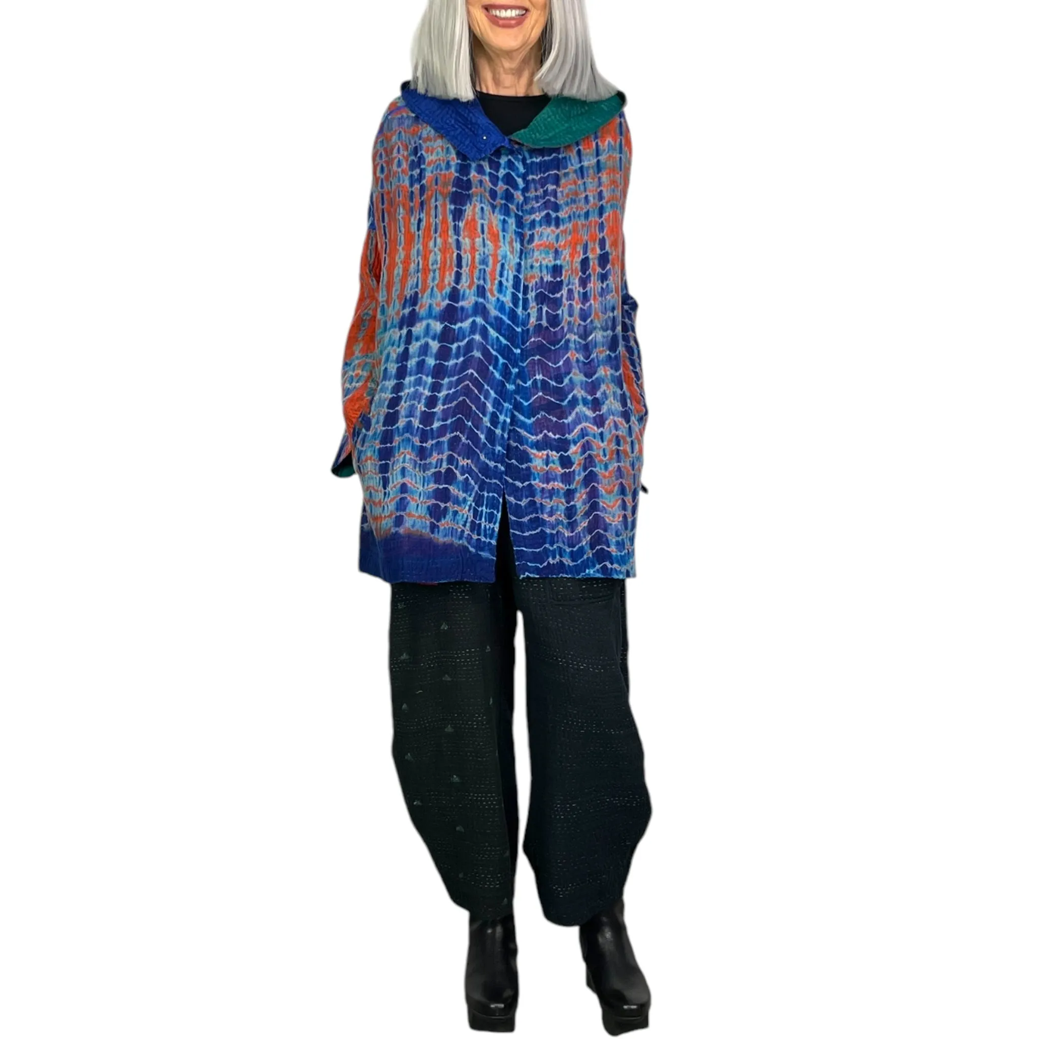 SERPENT SHIBORI TIE DYE HOODIE PONCHO