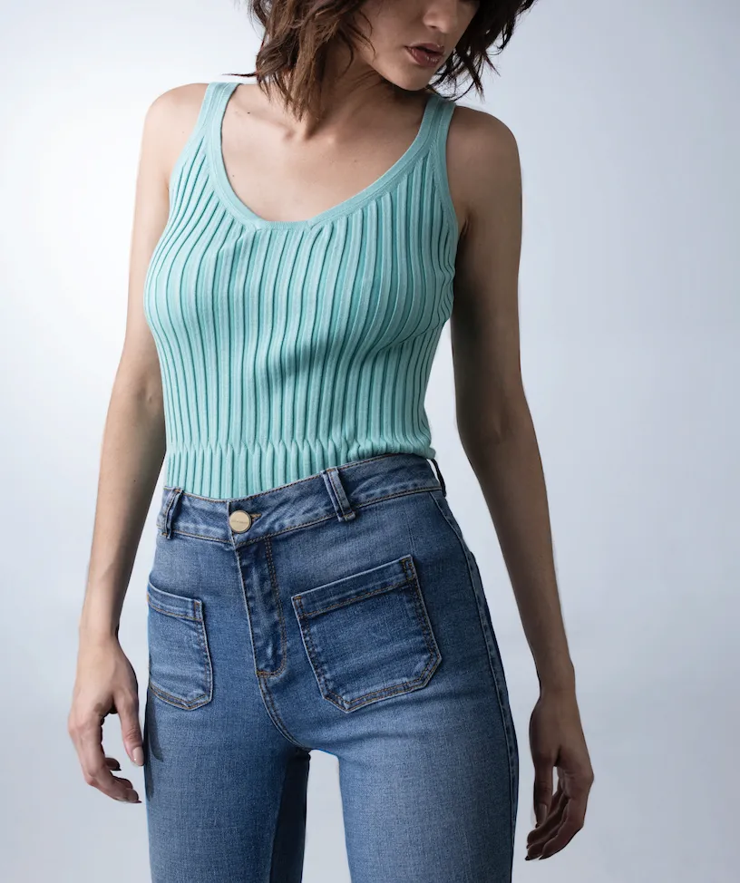 SILK KNIT RIBBED TANK