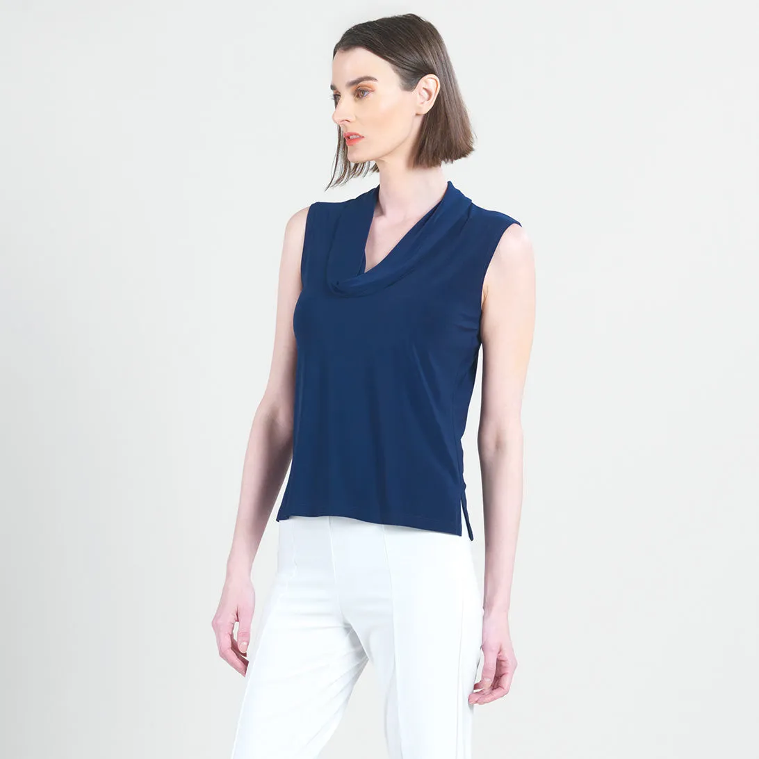 Sleeveless Draped Cowl Neck Top - Navy - Limited Sizes!