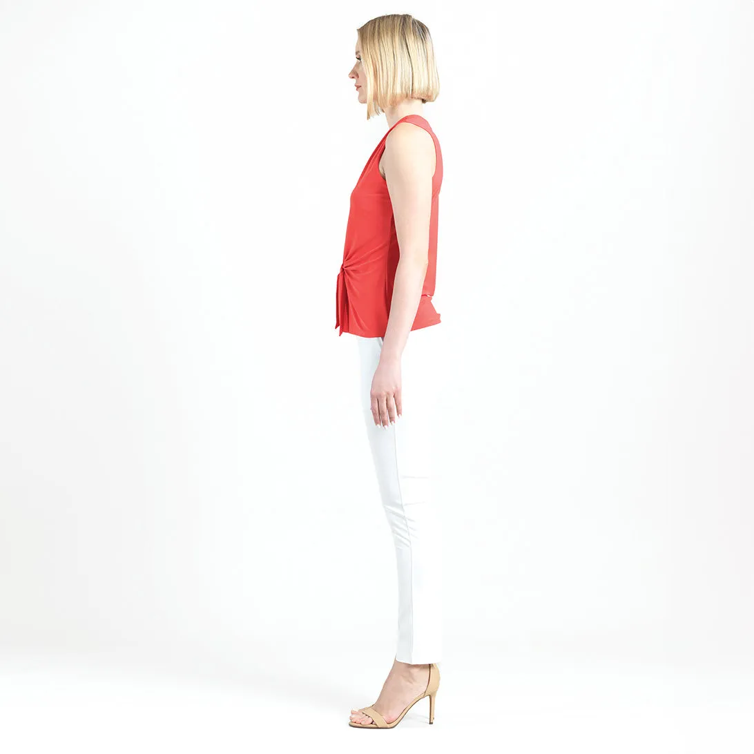 Sleeveless V-Neck Center Front Tie Top - Coral