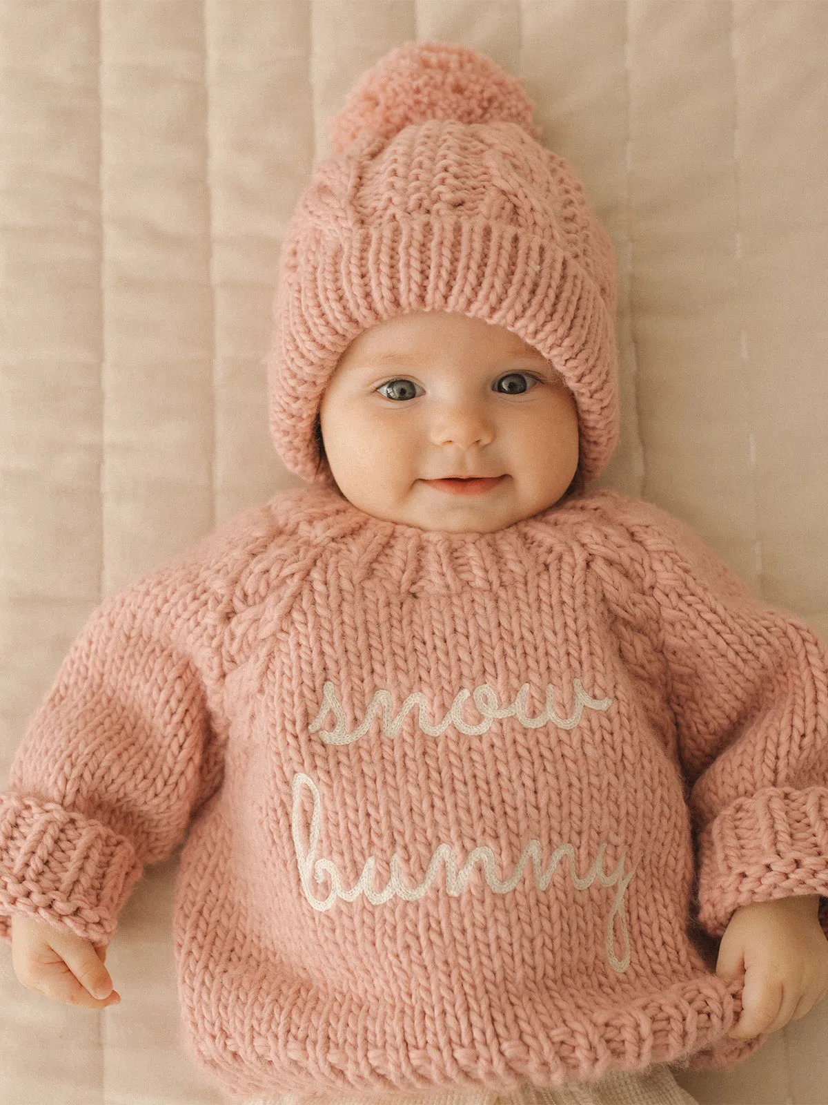 Snow Bunny Crewneck Knit Sweater, Rosy