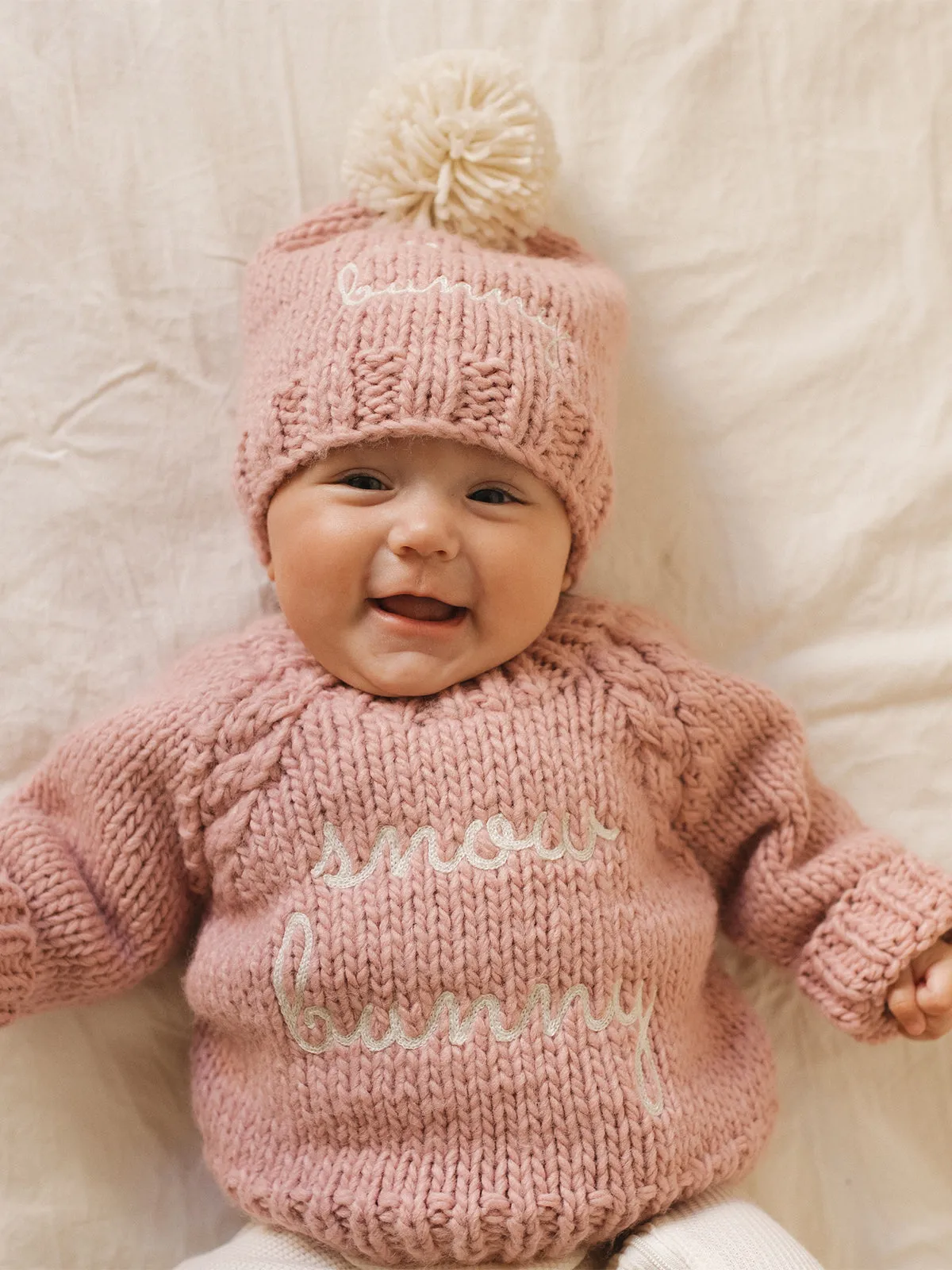 Snow Bunny Crewneck Knit Sweater, Rosy