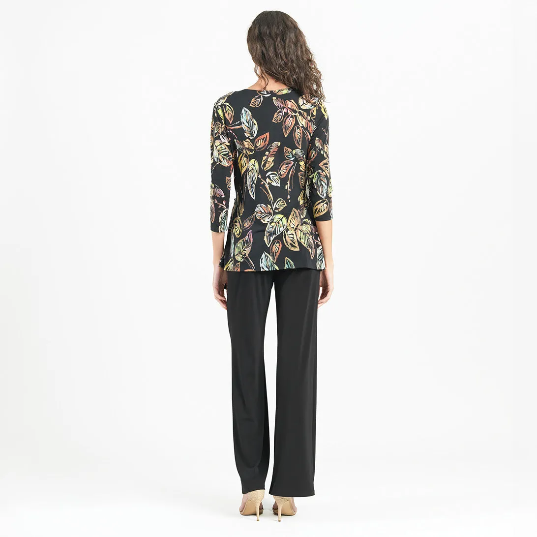 Surplice Faux Wrap Side Tie Tunic - Leaf Colorburst