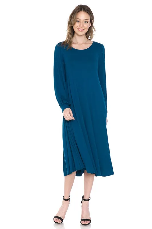 Teal Bishop Sleeve Midi Dress