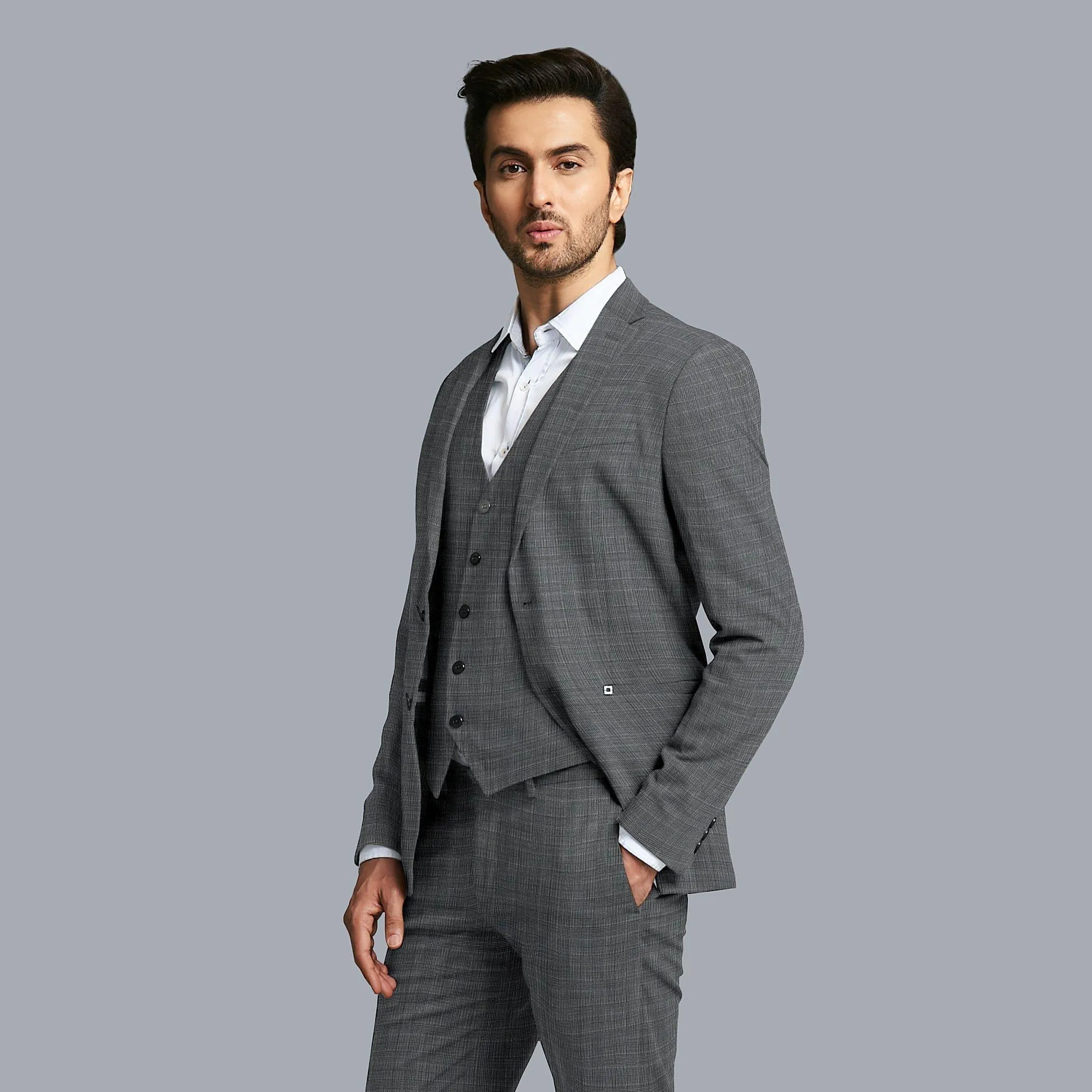 Uniform green Premium Italian wool suiting fabric with same tone and off white checks design-D11449