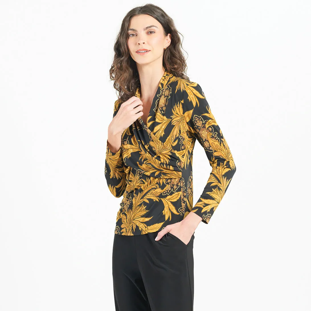 V-Neck Draped Pleat Top - Baroque Paisley