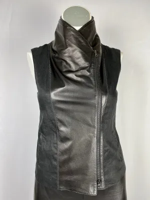 vince. Size L (12)  Black Leather Linen Moto Vest