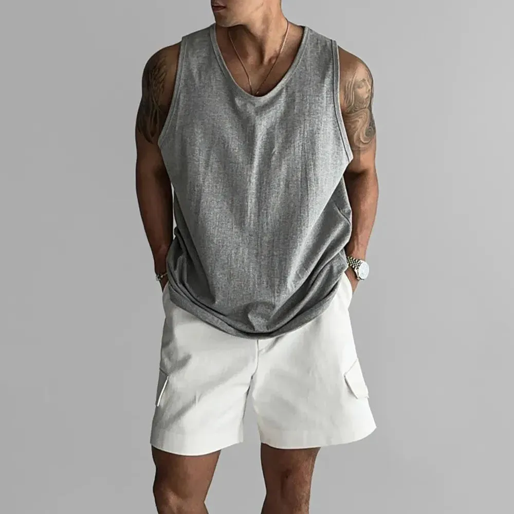 Wiaofellas  -  Mens Sports Fitness Casual Vests Genderless American Personality Versatile Streetwear Simple Solid Color Tank Tops Unisex