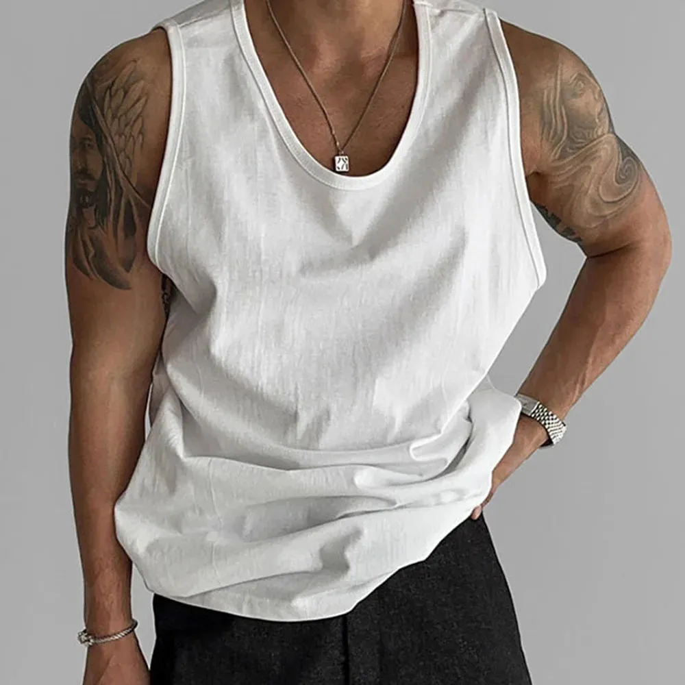 Wiaofellas  -  Mens Sports Fitness Casual Vests Genderless American Personality Versatile Streetwear Simple Solid Color Tank Tops Unisex