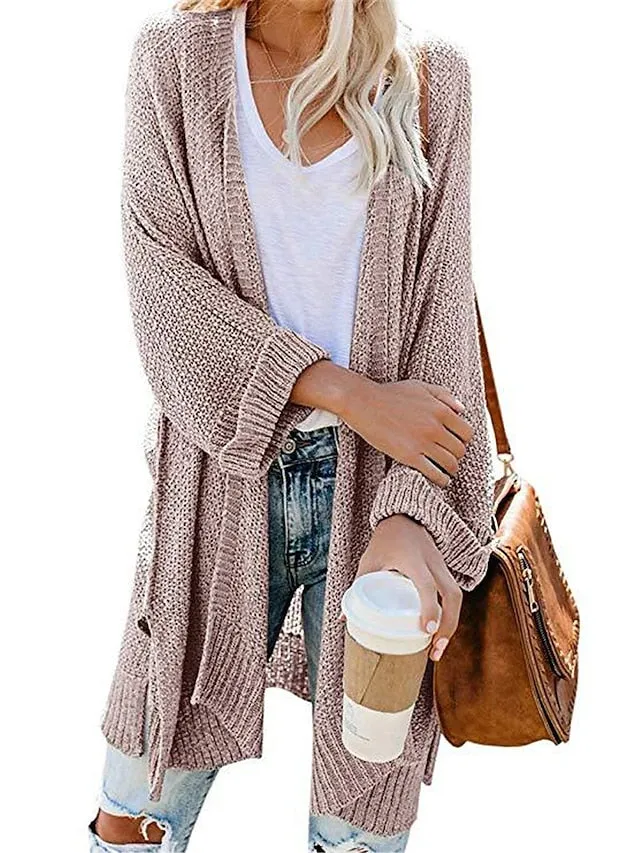 Women's Pullover Sweater Jumper Jumper Ribbed Knit Pocket Solid Color Open Front Stylish Casual Daily Going out Summer Spring Black Pink S M L