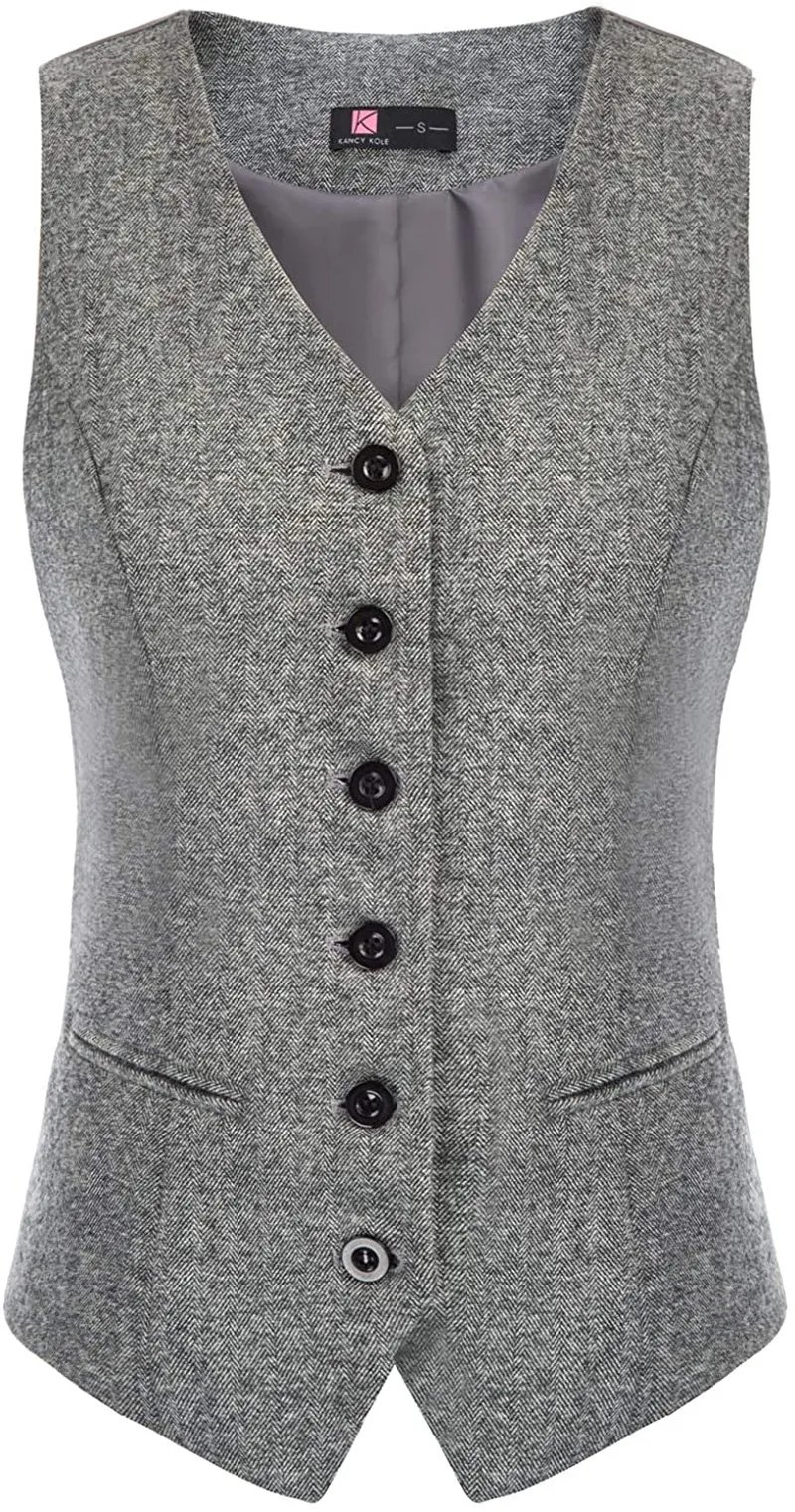 Women's Vintage Vest Fully Lined Formal Business Dress Suits Button Down Steampunk Waistcoat